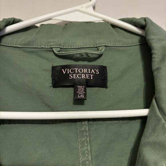Victoria Secret Utility Jacket Woman LARGE Green Army Style Pockets Zip Cinch - Picture 5 of 7